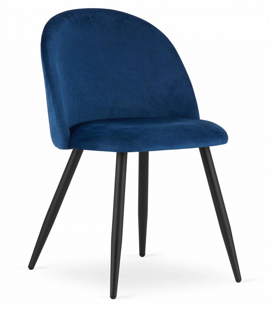 Valora Bello Chair Navy Blue Velvet Black Legs Set di 3