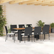 Set da Pranzo da Giardino 9 pz con Cuscini Nero in Polyrattan