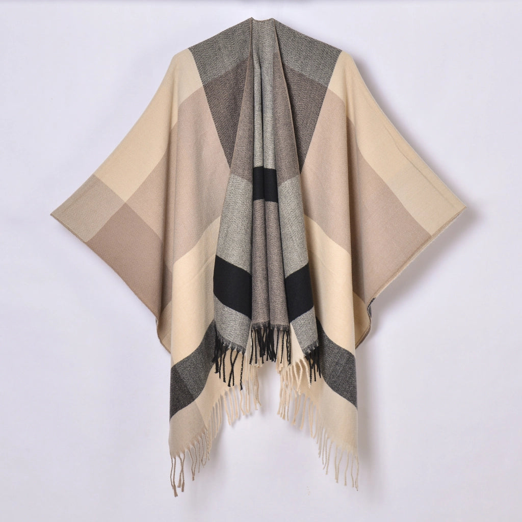 Nuovo scialle diviso con nappe, sciarpa semplice a quadri jacquard da donna