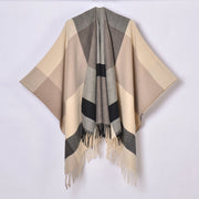 Nuovo scialle diviso con nappe, sciarpa semplice a quadri jacquard da donna