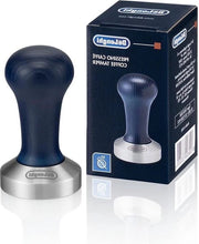 Tamponatore per caffè in acciaio inox con maniglia in legno blu argento - accessori per barista di alta qualità
