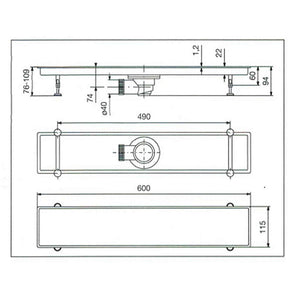 Canalina di scarico griglia doccia Onda con sifone in acciaio inox 60 cm vicario
