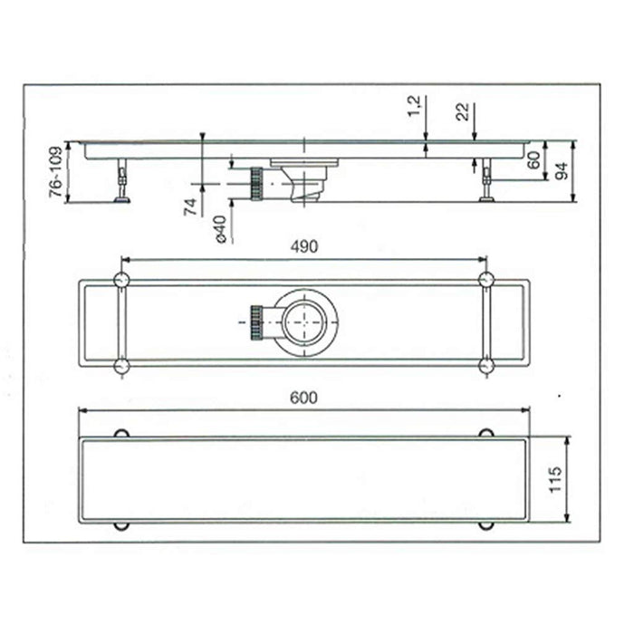 Canalina di scarico griglia doccia Onda con sifone in acciaio inox 60 cm vicario