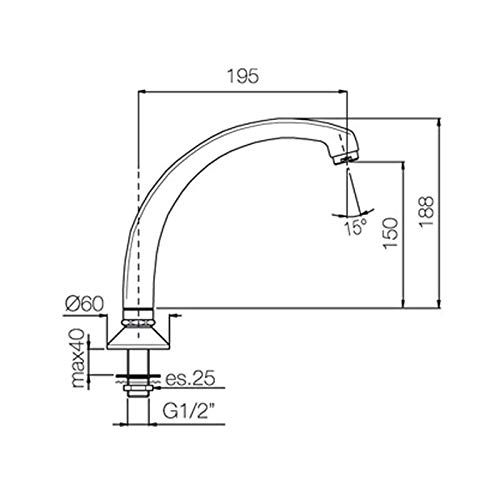 Bocca erogazione lavello conica con piantana cromata cod. 495 Porta e Bini