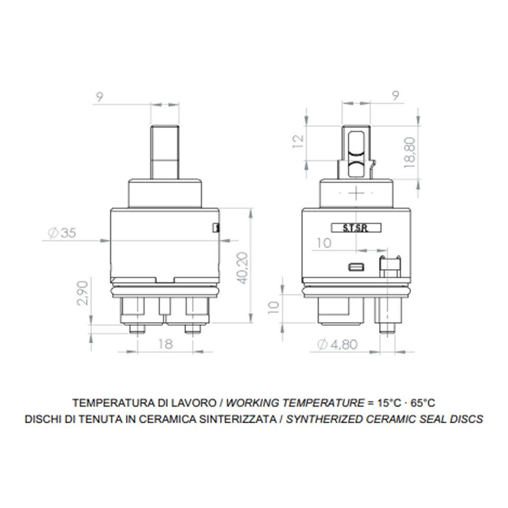 Cartuccia di ricambio dischi ceramici 35 mm A820 Daniel Rubinetterie
