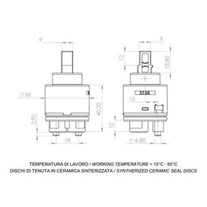 Cartuccia di ricambio dischi ceramici 35 mm A820 Daniel Rubinetterie