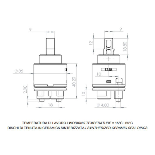 Cartuccia di ricambio dischi ceramici 35 mm A820 Daniel Rubinetterie
