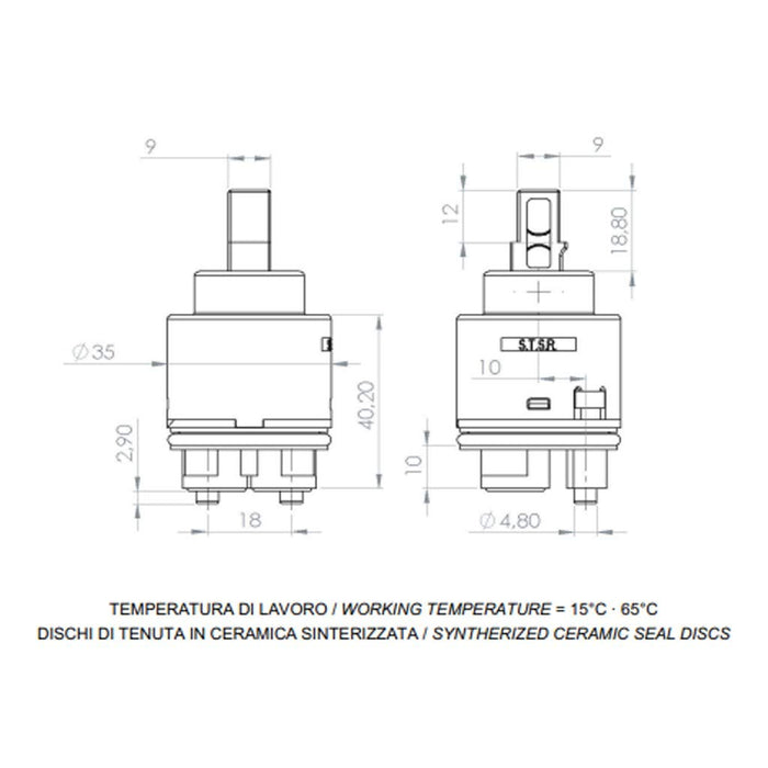 Cartuccia di ricambio dischi ceramici 35 mm A820 Daniel Rubinetterie