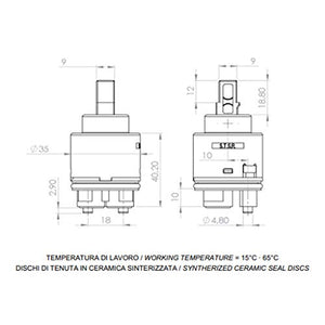Cartuccia di ricambio dischi ceramici 35 mm A820 Daniel Rubinetterie
