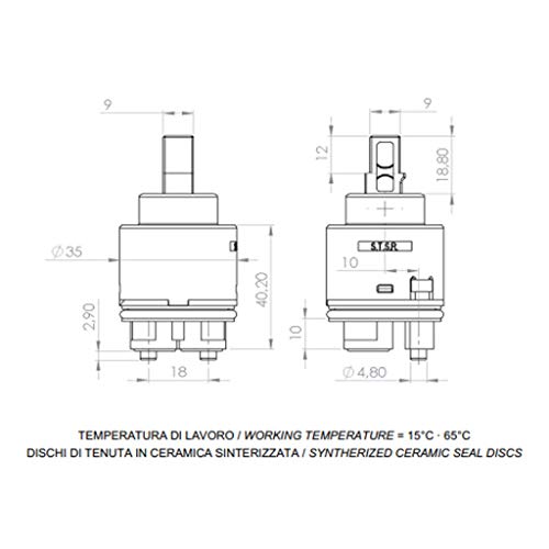 Cartuccia di ricambio dischi ceramici 35 mm A820 Daniel Rubinetterie