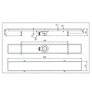 Canalina di scarico griglia doccia Piastrellabile sifone inox 90 cm vicario