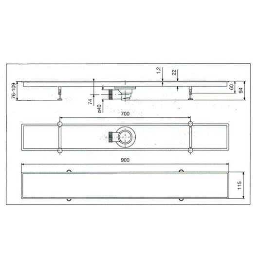 Canalina di scarico griglia doccia Piastrellabile sifone inox 90 cm vicario