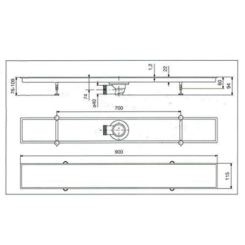 Canalina di scarico griglia doccia Piastrellabile sifone inox 90 cm vicario