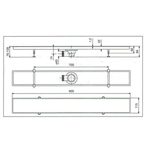 Canalina di scarico griglia doccia Piastrellabile sifone inox 90 cm vicario
