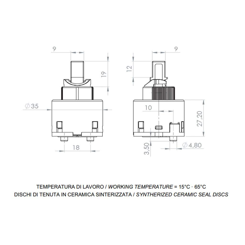 Cartuccia di ricambio dischi ceramici 35 mm A825 Daniel Rubinetterie