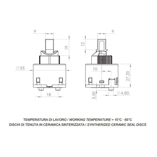 Cartuccia di ricambio dischi ceramici 35 mm A825 Daniel Rubinetterie