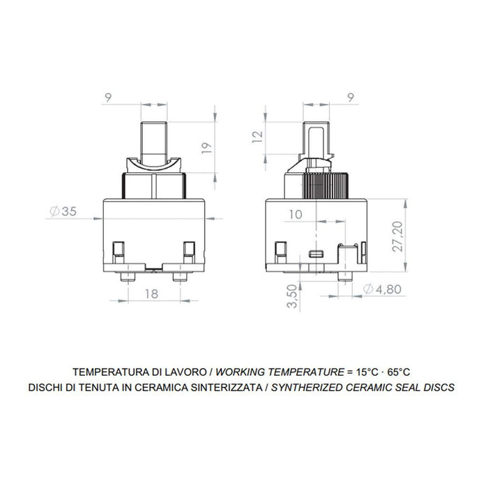 Cartuccia di ricambio dischi ceramici 35 mm A825 Daniel Rubinetterie