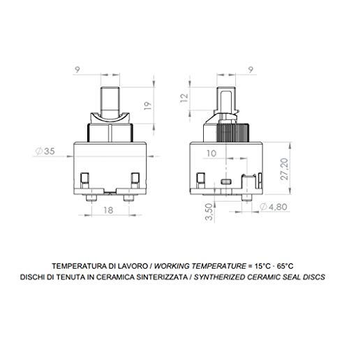 Cartuccia di ricambio dischi ceramici 35 mm A825 Daniel Rubinetterie