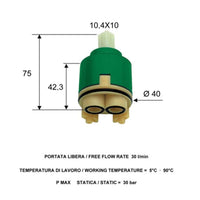Cartuccia di ricambio dischi ceramici 40 mm A810 Daniel Rubinetterie