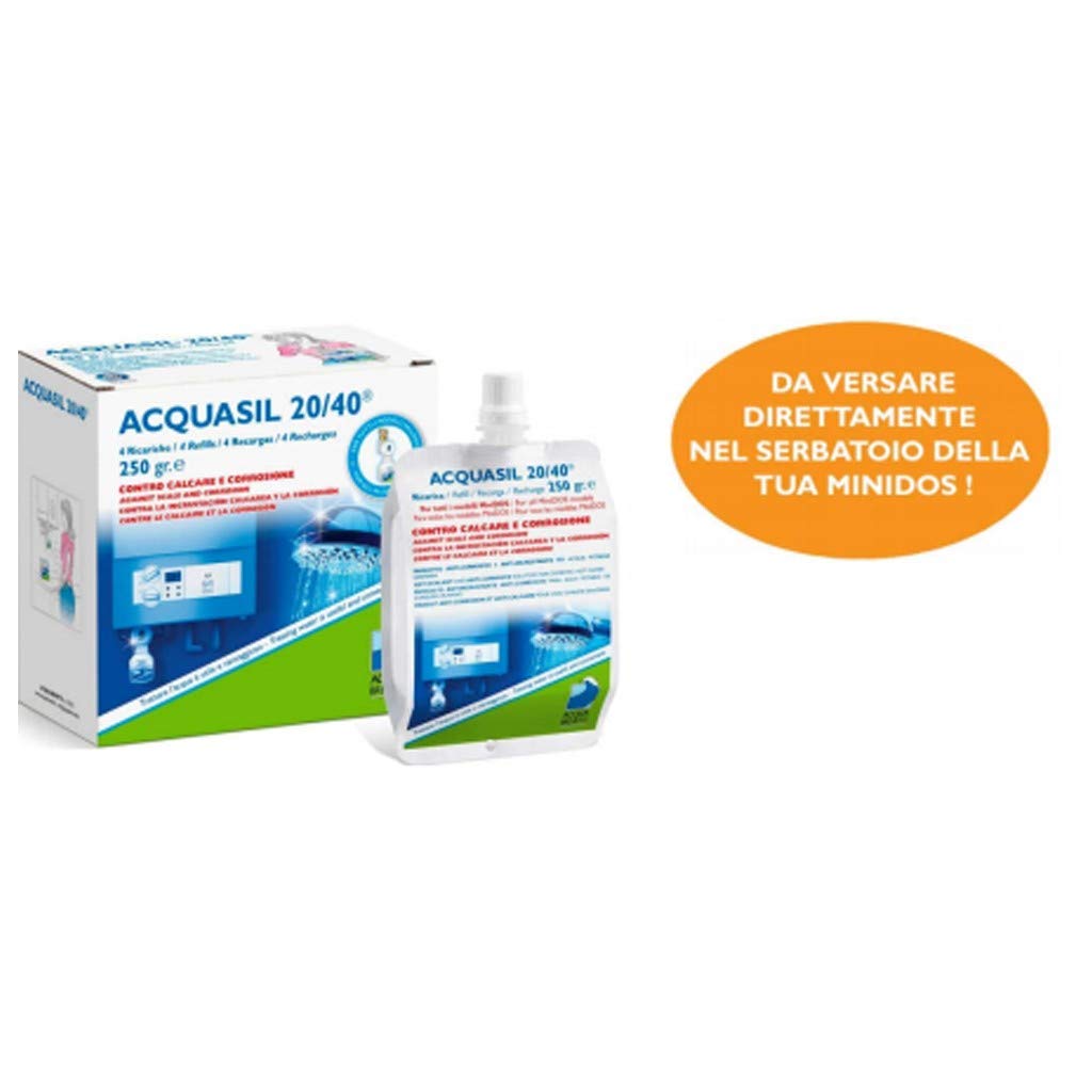 Acquasil 20/40 ricarica conf. 4x250 gr anticalcare minidos PC200 acquabrevetti