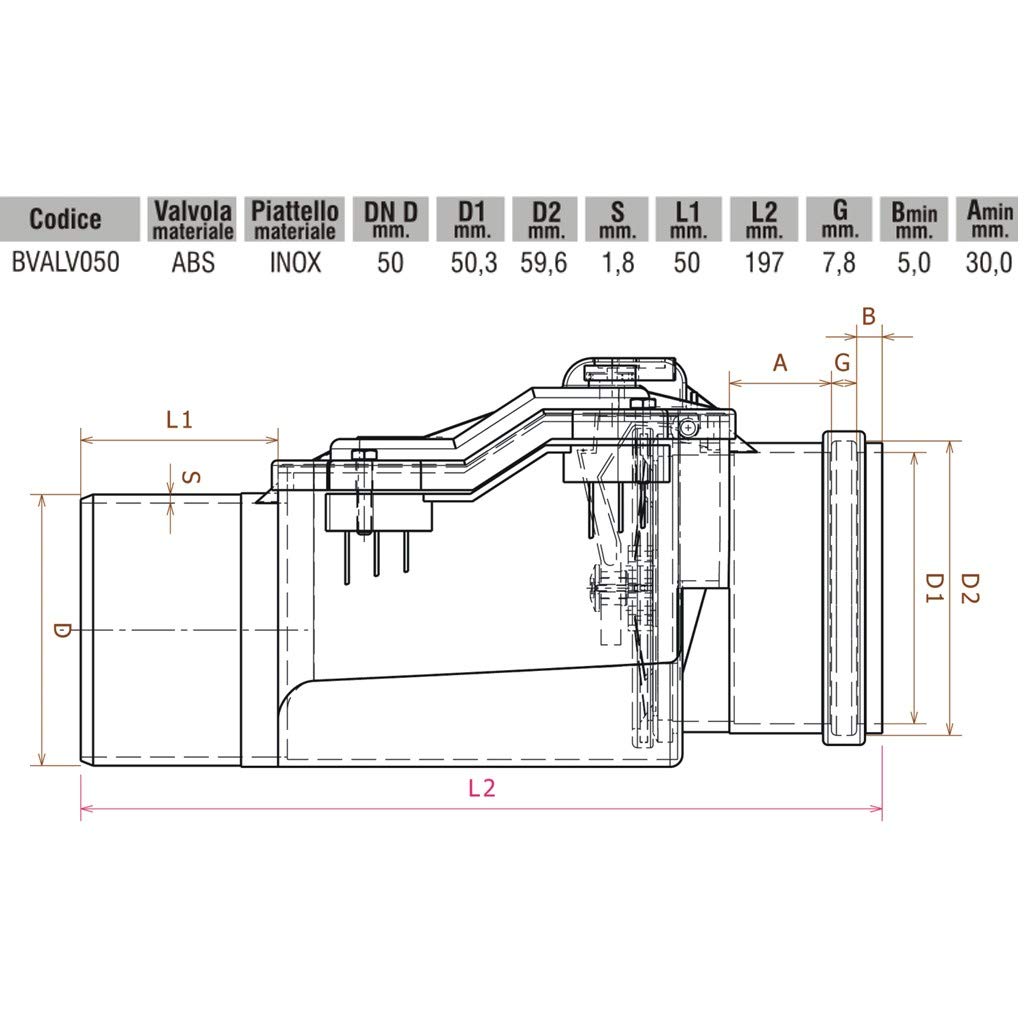 Valvola antireflusso DM 50 in abs e inox BVALV050 Bampi