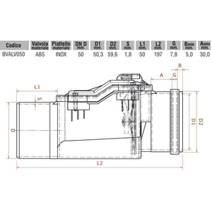 Valvola antireflusso DM 50 in abs e inox BVALV050 Bampi