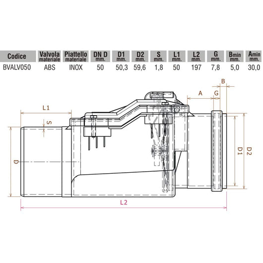 Valvola antireflusso DM 50 in abs e inox BVALV050 Bampi