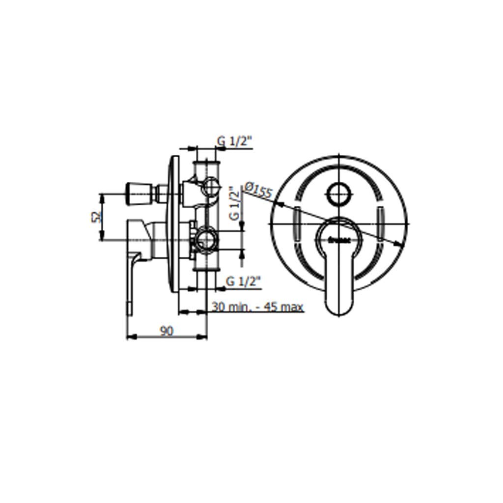 Miscelatore doccia incasso con deviatore serie prius art 7950 Fromac