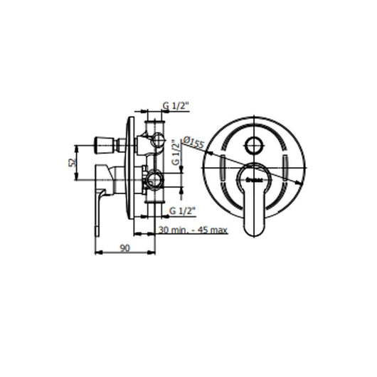 Miscelatore doccia incasso con deviatore serie prius art 7950 Fromac