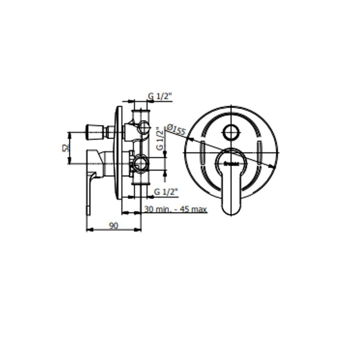 Miscelatore doccia incasso con deviatore serie prius art 7950 Fromac