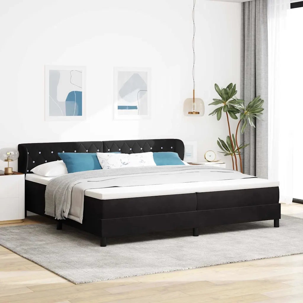 Letto a molle con materasso Nero 200 x 200 cm Velluto 3340354