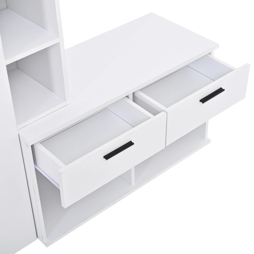Garderoba da ingresso bianca con specchio, scarpiera, 2 cassetti e 4 ganci, 120x35x175,5 cm