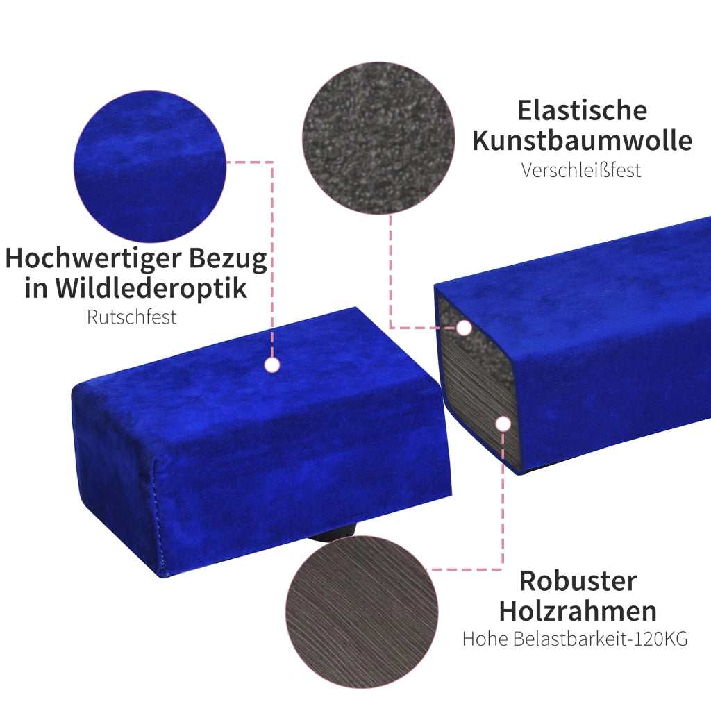 Trave di equilibrio pieghevole per uso interno ed esterno, 210 cm, fino a 120 kg, blu, ideale per ginnastica e allenamento.