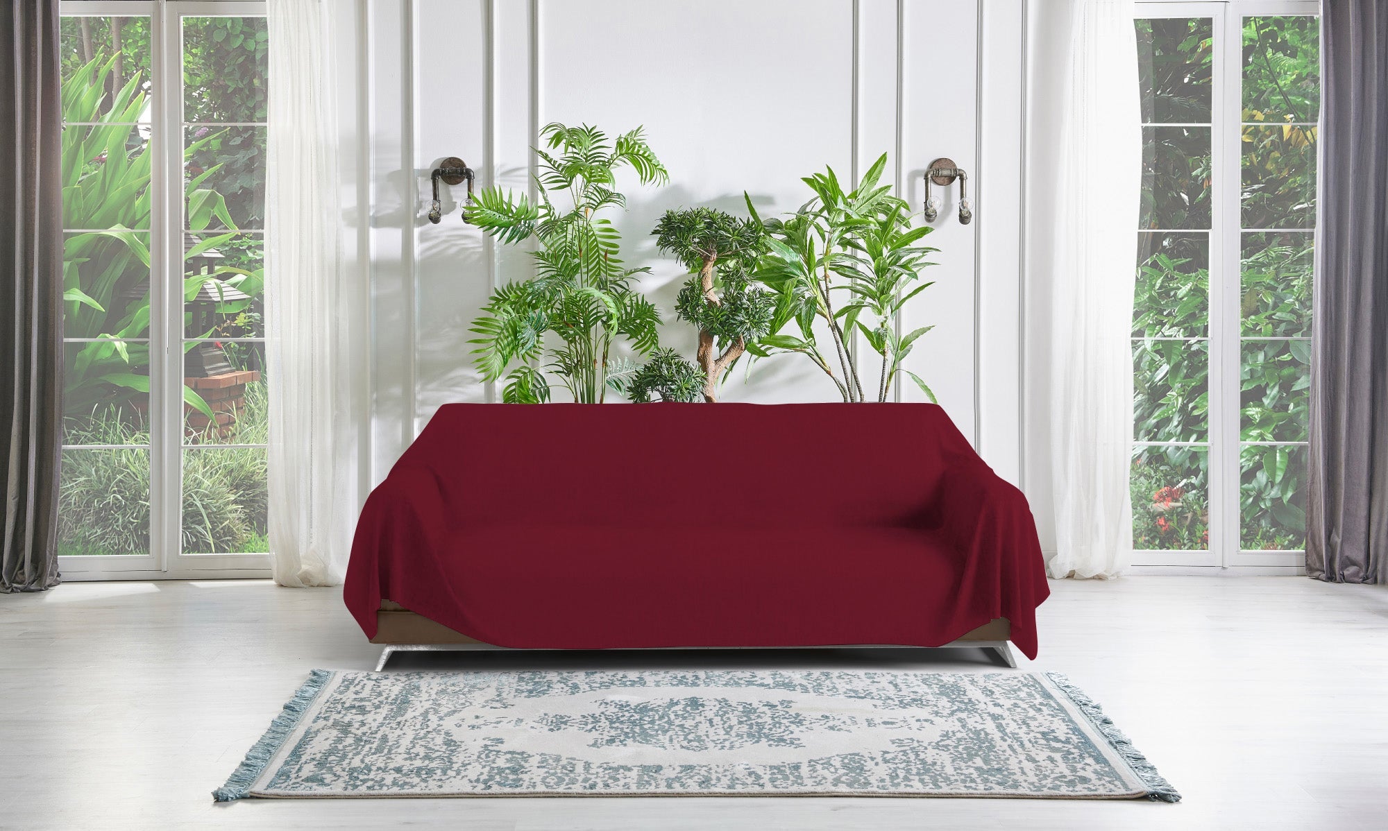 Telo Arredo Coprittutto Copridivano in Cotone Bordeaux 170x300 cm