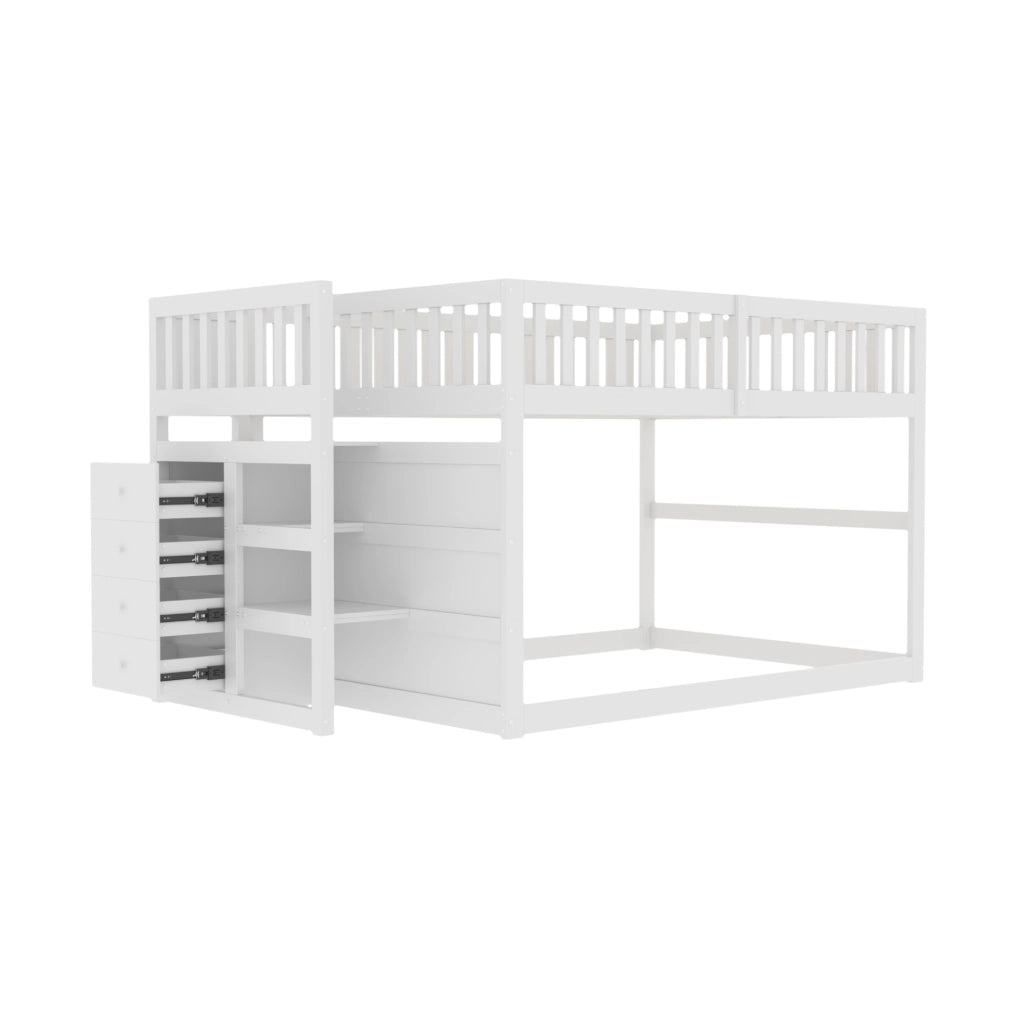 Letto a castello 140x200 cm con scala e sponde alte in legno bianco
