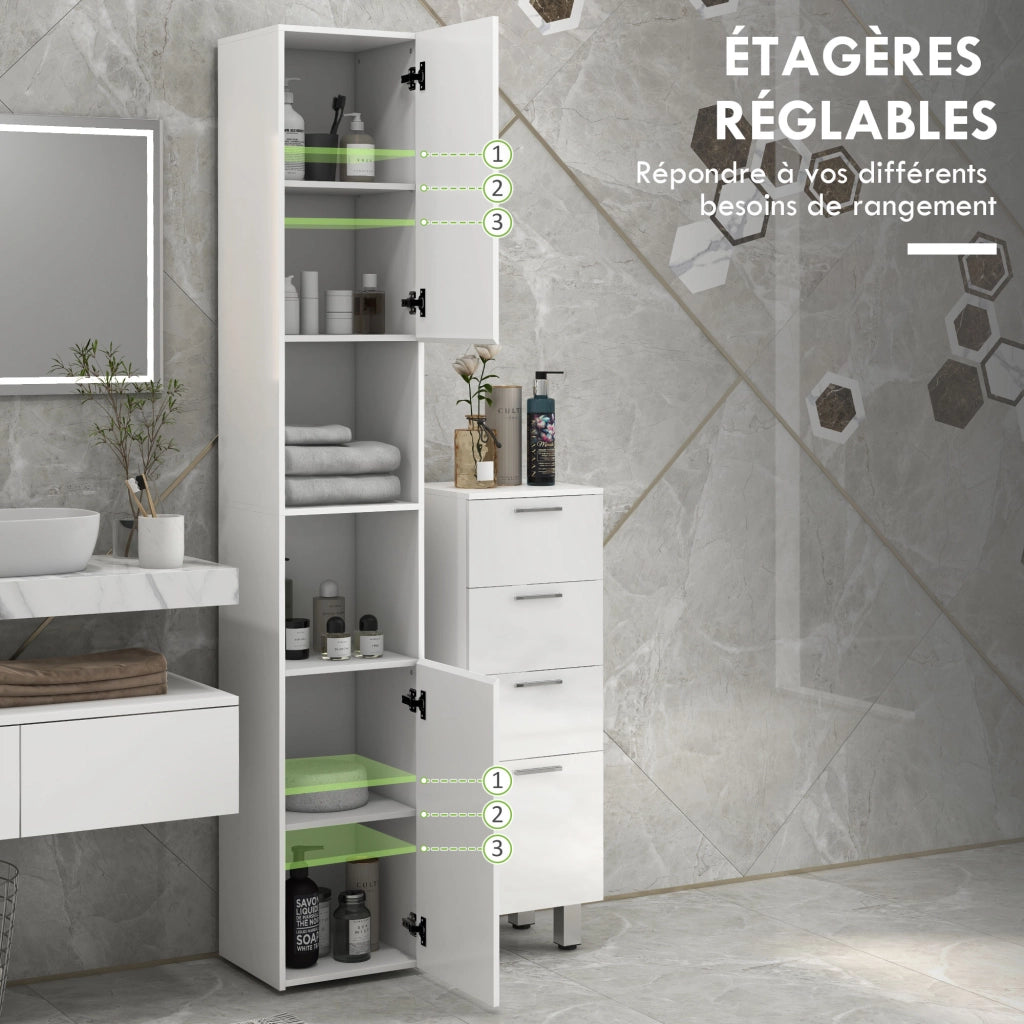 Mobile bagno colonna 2 ante con ripiani regolabili e 2 nicchie ¨C zephmum ¨C 30x30x181,5 cm bianco