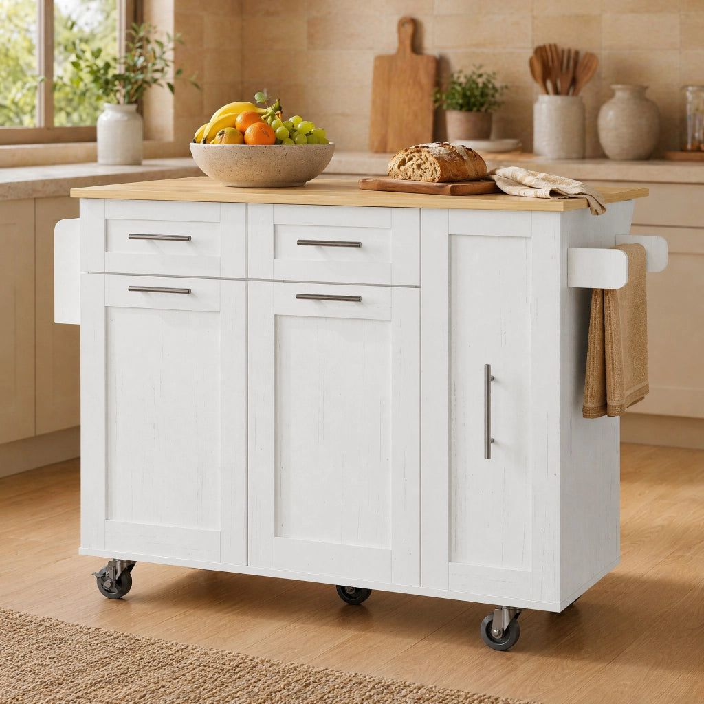 Isola cucina pieghevole con ruote, 110 cm, bianca