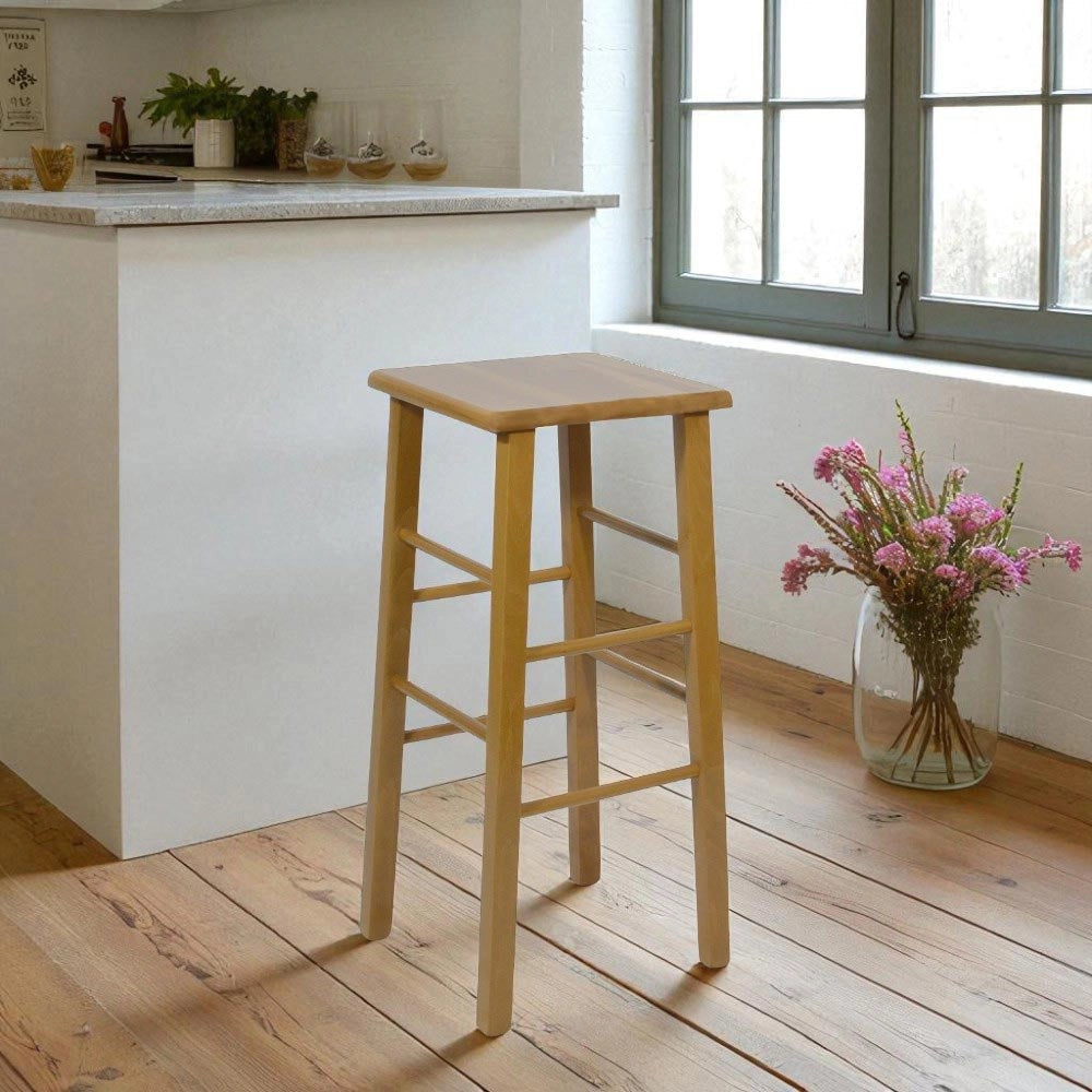 Sgabello bar alto 73 cm in legno noce chiaro seduta quadrata in legno massello