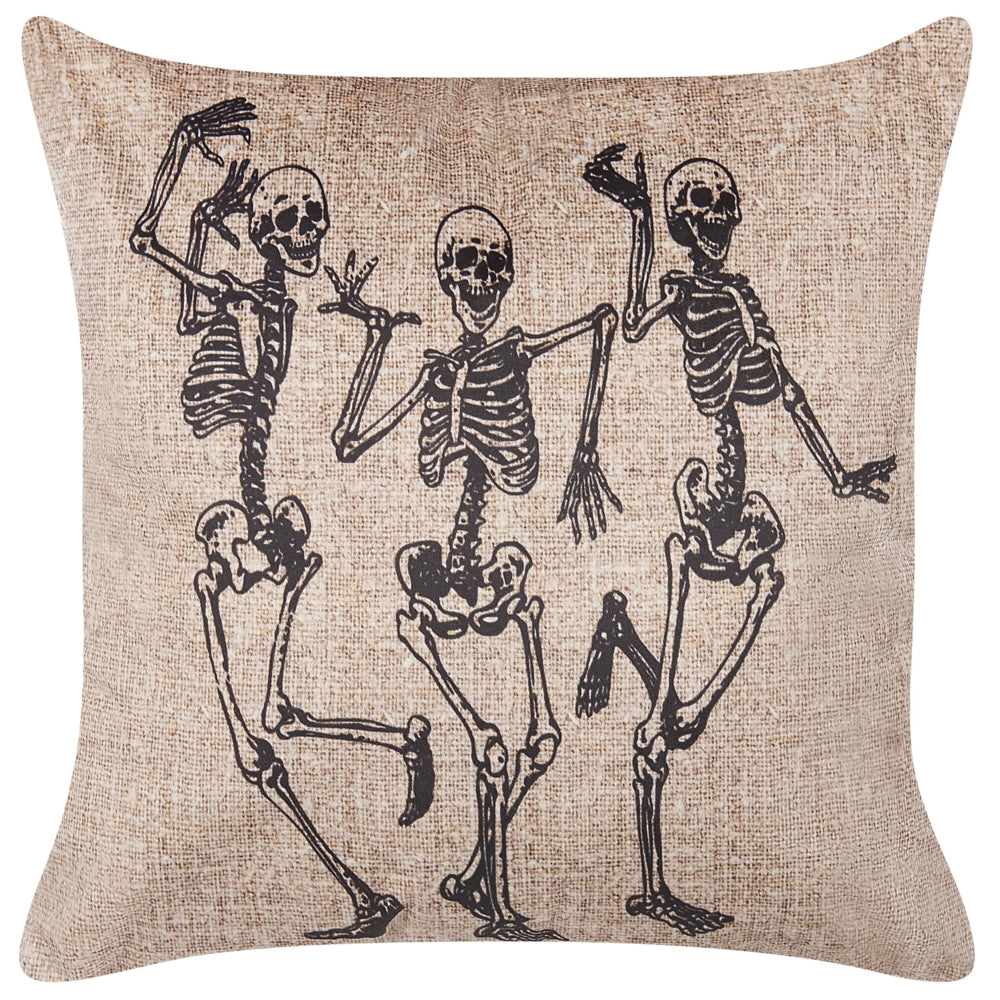 Cuscino decorativo in velluto bianco sporco motivo scheletro 45 x 45 cm quadrato moderno accessori per la decorazione di Halloween