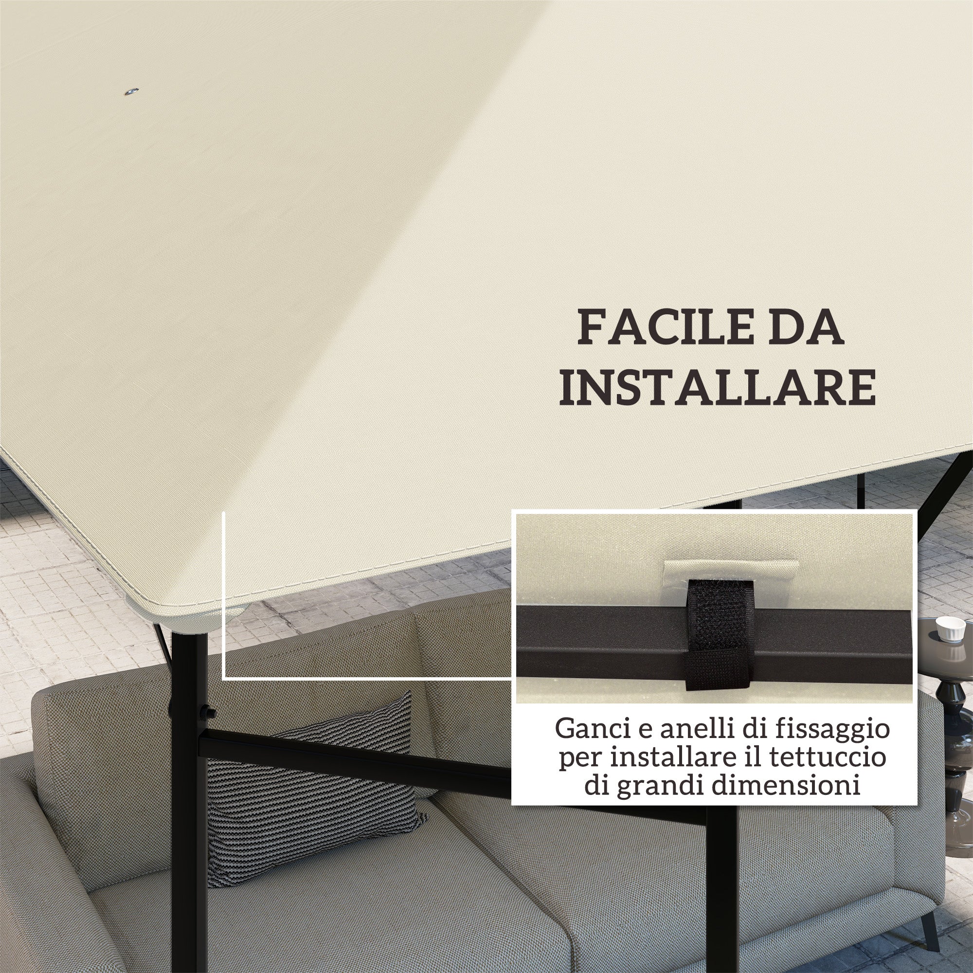 Copertura per Gazebo Pergola 298x298 cm con 8 Fori di Drenaggio in Tessuto Oxford 600D Bianco Crema