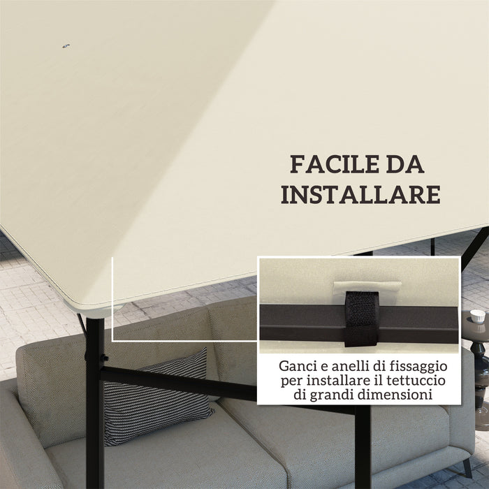 Copertura per Gazebo Pergola 298x298 cm con 8 Fori di Drenaggio in Tessuto Oxford 600D Bianco Crema