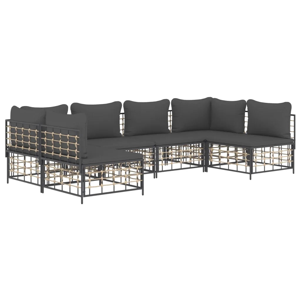 Set Divani da Giardino 6 pz con Cuscini Antracite in Polyrattan 3186787