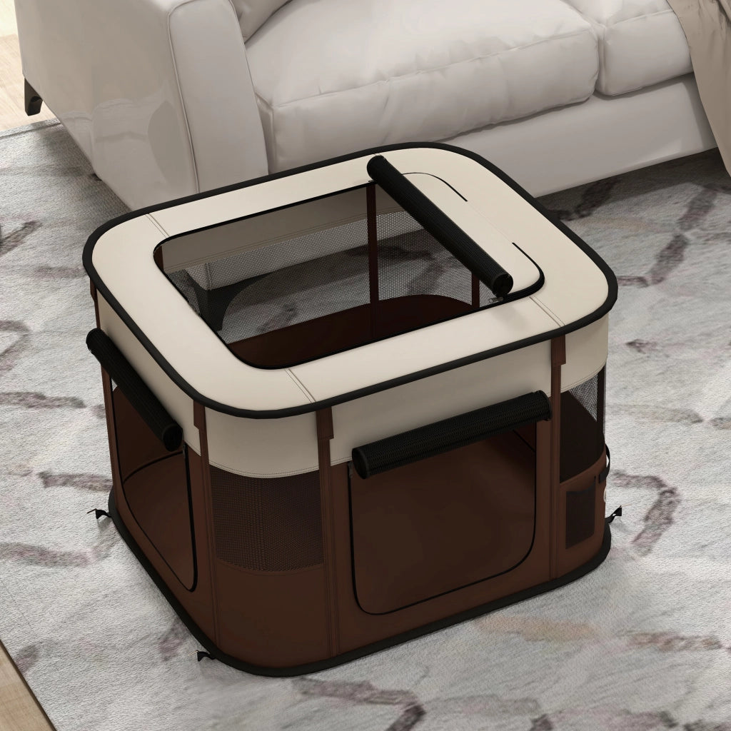 Box per Animali con 6 Finestre e 3 Porte ¨C zephmum ¨C Marrone, Poliestere e Acciaio, 74x60x45 cm
