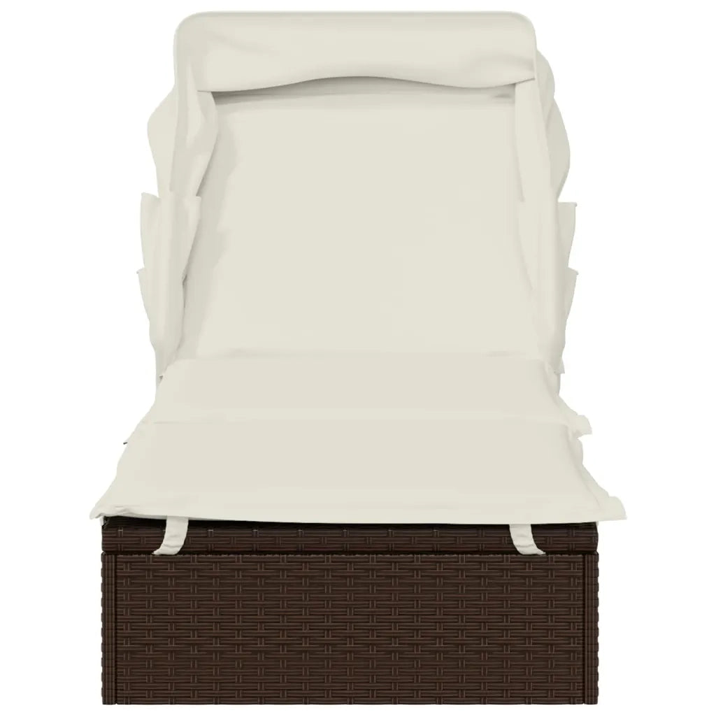 Lettino con Tetto Pieghevole Marrone 213x63x97 cm Polyrattan 319637