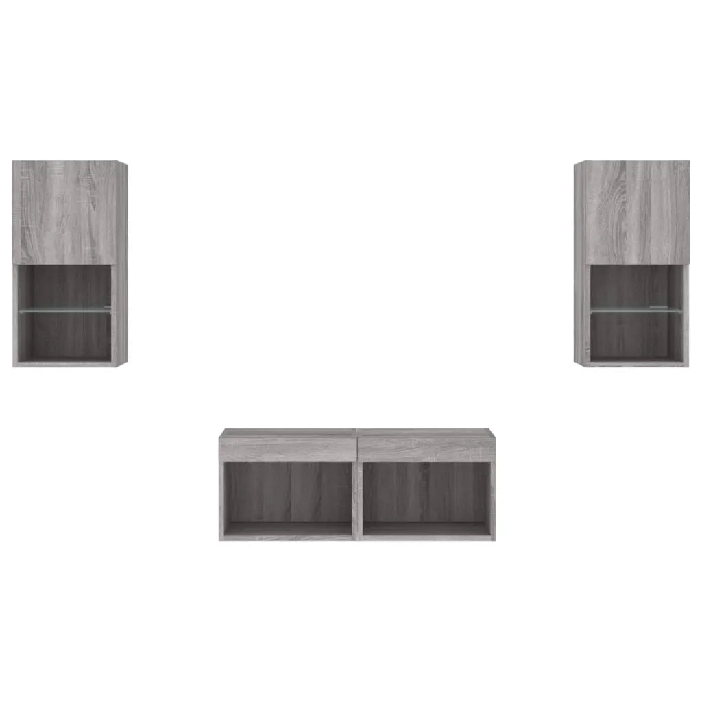 Mobili TV a Muro 4pz con Luci LED Grigio Sonoma