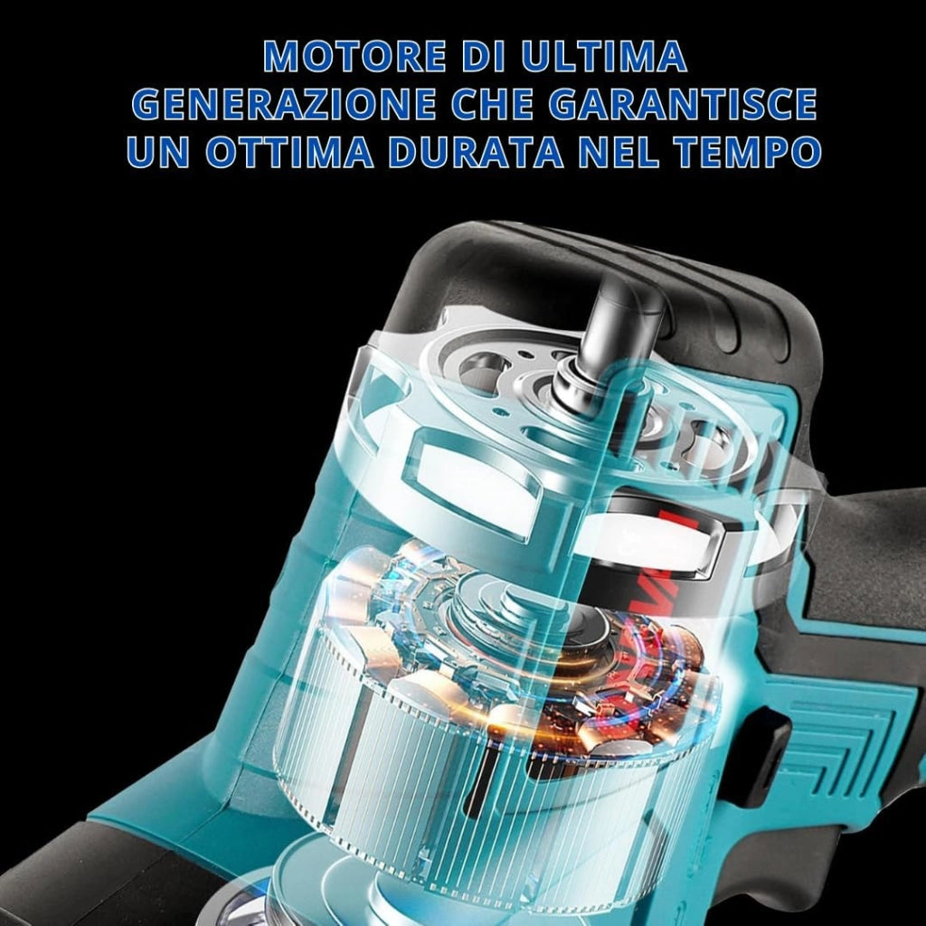 Sega a Gattuccio a Batteria 210W con 2 Batterie da 48V, Motore Brushless a 2 Velocità - Velocità Variabile 0-3000 SPM, Include 2 Batterie da 2Ah, Caricabatterie e 4 Lame per Taglio