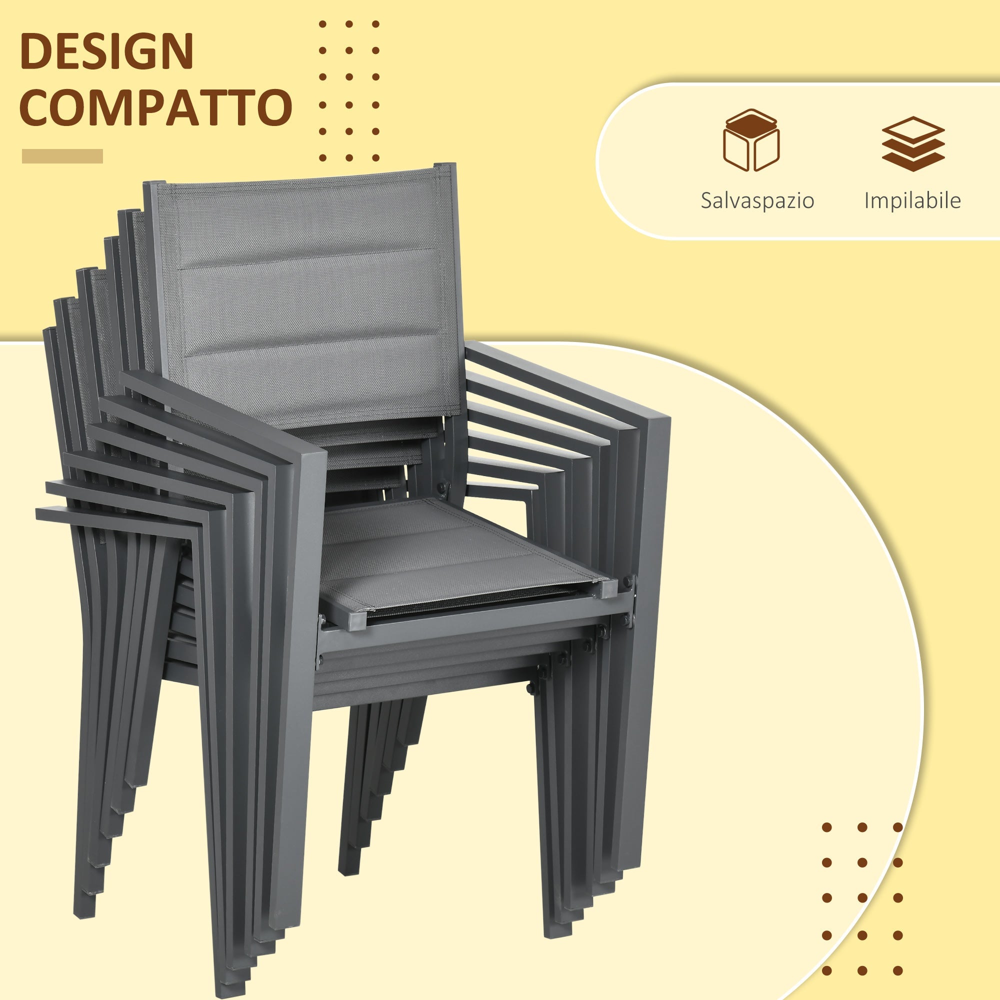 Set Tavolo Allungabile e 6 Sedie da Giardino in Alluminio Grigio