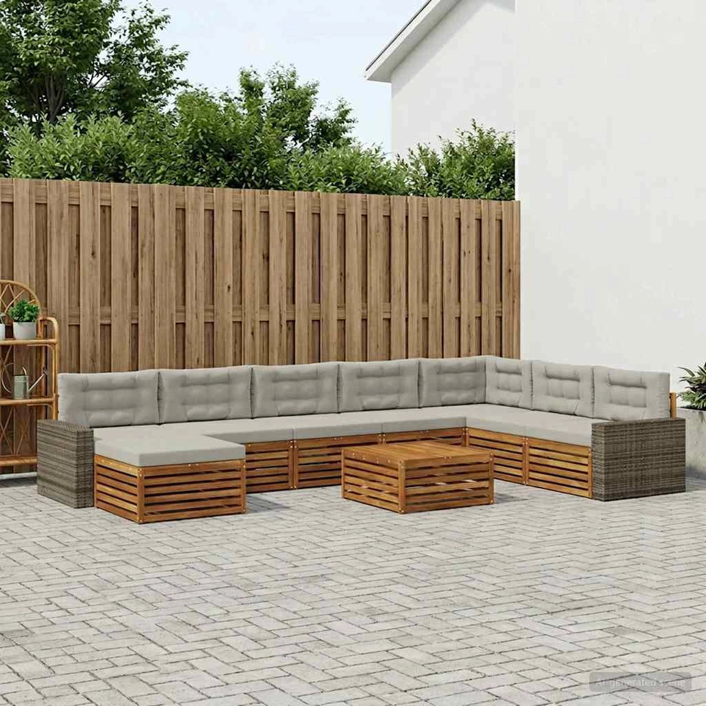 Set di divani da esterno 9 pz Naturale e Grigio Chiaro 3383759