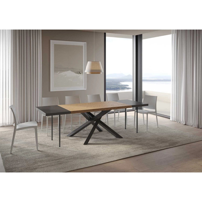 Tavolo allungabile 200/300x90 cm Versalux scortecciato telaio Antracite - Rovere