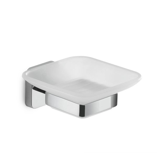 PORTA SAPONE DA PARETE IN ACCIAIO INOX E VETRO MODELLO TONGA - DIM. CM (LXPXH): 10,3X11,6X5  - CROMATO  - GDY